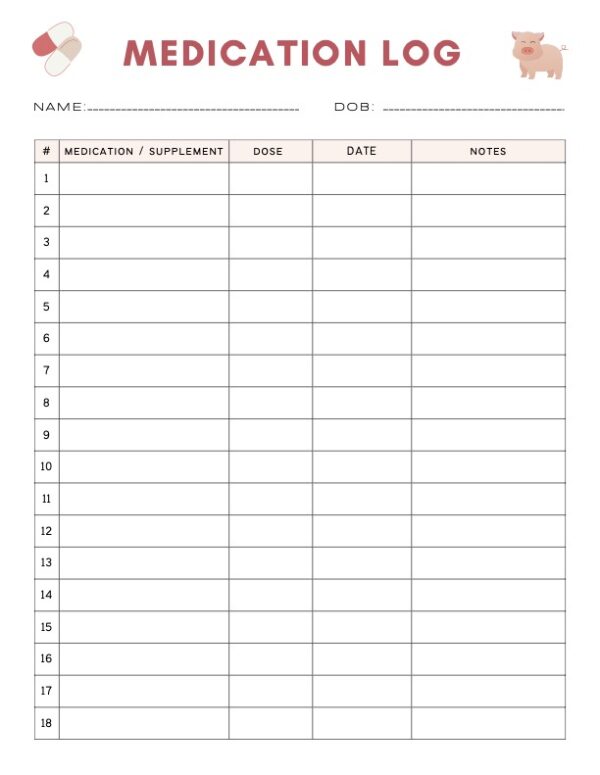 pet pig medical log