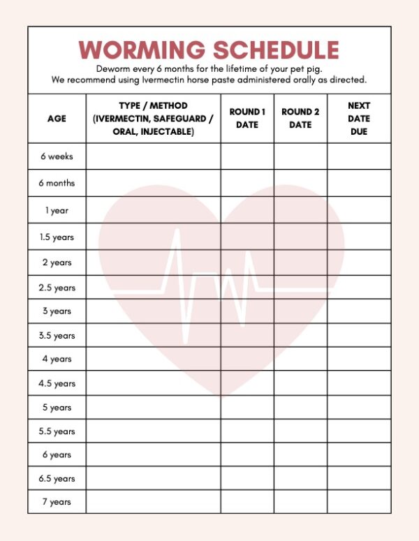 pig worming schedule log book